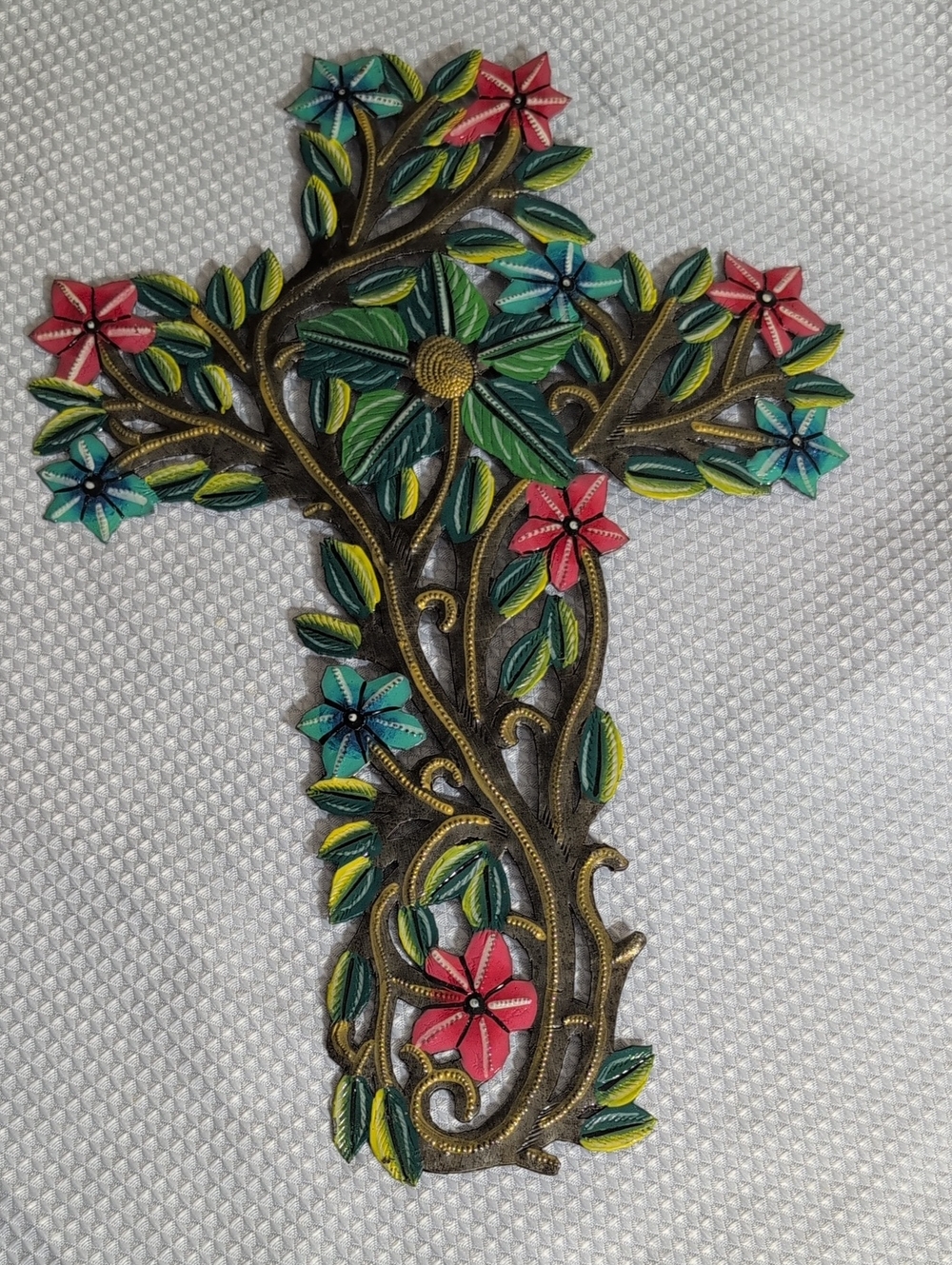 Decorative Floral Cross Wall Accent - Multicolor